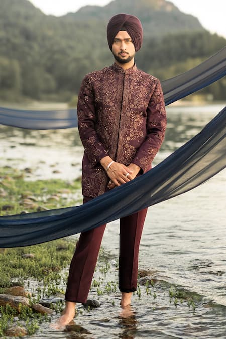 Jatin Malik Jewel Orchid Embroidered Bandhgala set 