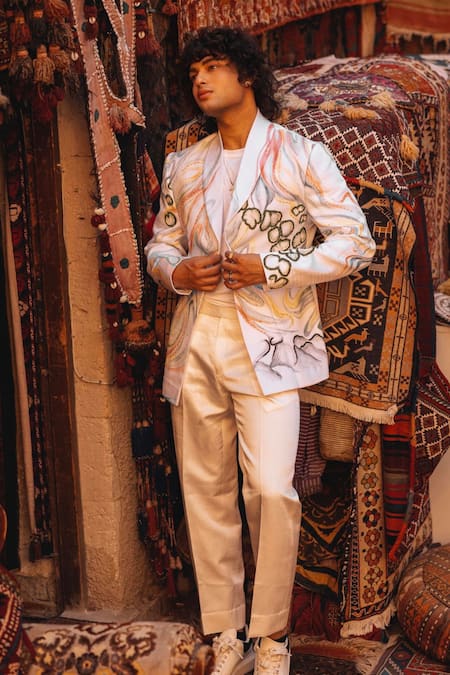 Jatin Malik The Water Lily Hand Painted Blazer With Trouser 