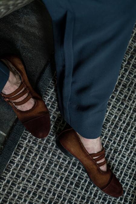 Shop_Jatin Malik_Blue Silk, Linen Embroidery The Chrysanthemum Hand Painted Blazer With Trouser _Online_at_Aza_Fashions