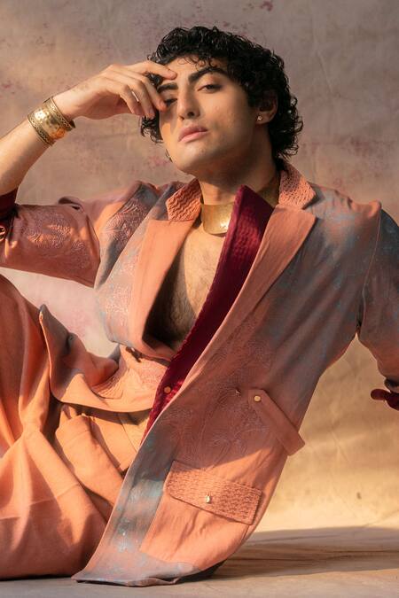 Jatin Malik_Pink Cotton Embroidery Maytime Blazer With Trouser _Online_at_Aza_Fashions