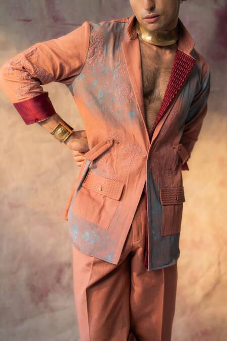 Buy_Jatin Malik_Pink Cotton Embroidery Maytime Blazer With Trouser _Online_at_Aza_Fashions