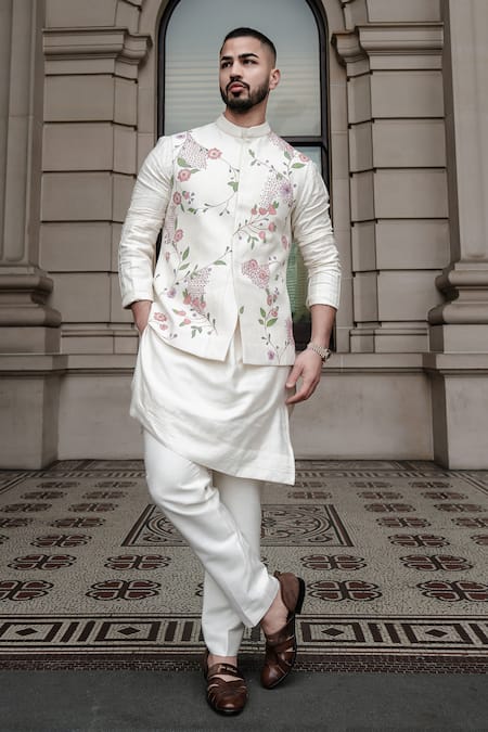 Jatin Malik Porcelain Petals Nehru Jacket Set 