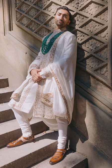 Jatin Malik Moonlit Pearl Embroidered Sherwani Set 