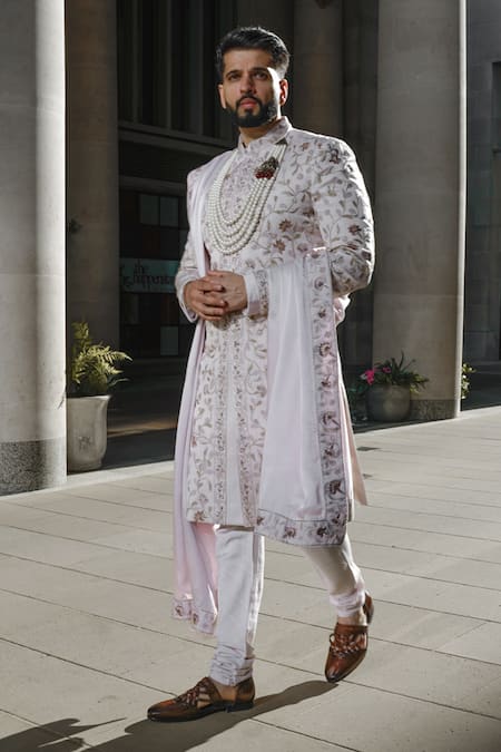 Buy Jatin Malik Purple Linen, Silk Embroidery Floral Veil Hand Sherwani Set Online at Aza Fashions Buy_Jatin Malik_Purple Linen, Silk Embroidery Floral Veil Hand Sherwani Set _Online_at_Aza_Fashions