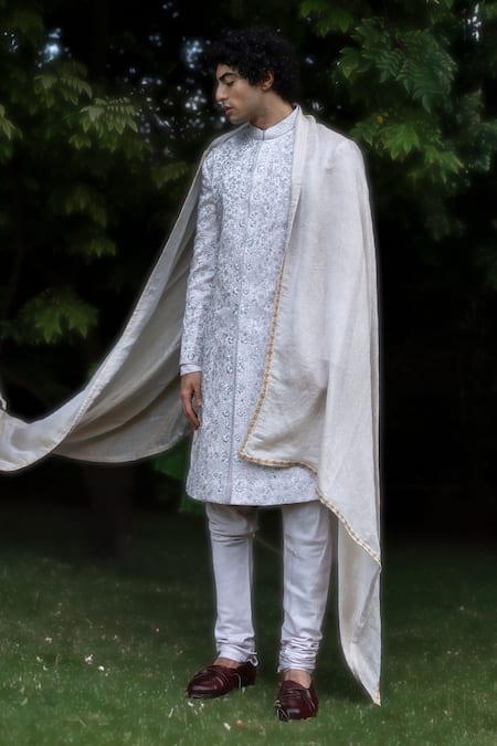 Shop Jatin Malik Purple Linen, Silk Embroidery Floral Hand Sherwani Set at Aza Fashions Shop_Jatin Malik_Purple Linen, Silk Embroidery Floral Hand Sherwani Set _at_Aza_Fashions