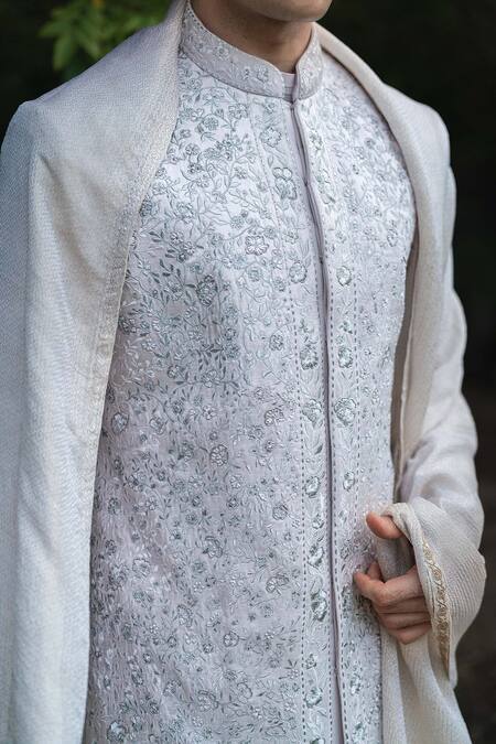 Buy Jatin Malik Purple Linen, Silk Embroidery Floral Hand Sherwani Set Online at Aza Fashions Buy_Jatin Malik_Purple Linen, Silk Embroidery Floral Hand Sherwani Set _Online_at_Aza_Fashions