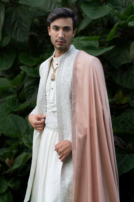 Buy Jatin Malik Ivory Linen, Silk Cut Work, Embroidery Floral Sherwani Set Online at Aza Fashions Buy_Jatin Malik_Ivory Linen, Silk Cut Work, Embroidery Floral Sherwani Set _Online_at_Aza_Fashions
