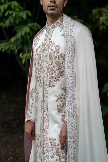 Jatin Malik Ivory Linen, Silk Embroidery, Beads, Sequins Fleur Sherwani Set Online at Aza Fashions Jatin Malik_Ivory Linen, Silk Embroidery, Beads, Sequins Fleur Sherwani Set _Online_at_Aza_Fashions