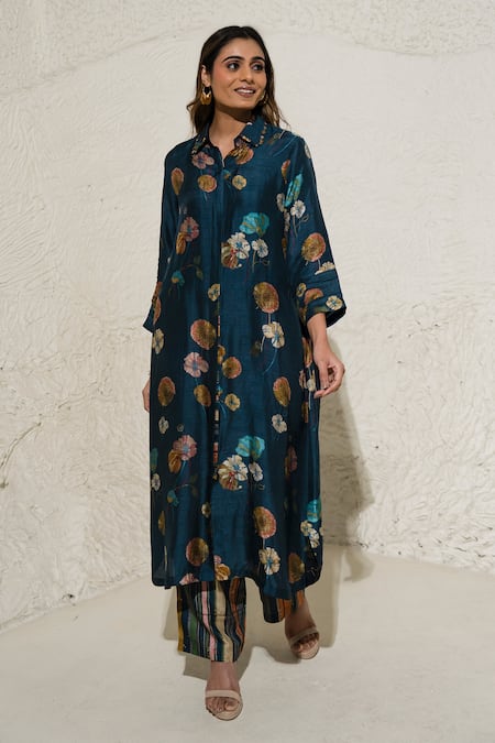 Meghna Panchmatia Floral Print Silk Jacket With Pant 