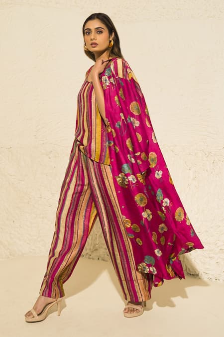 Meghna Panchmatia Flower Butti Print Silk Jacket With Pant 