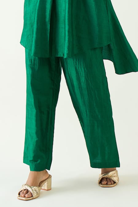 Shivani Bhargava Green Silk Solid Flared Hem Pant at Aza Fashions Shivani Bhargava_Green Silk Solid Flared Hem Pant _at_Aza_Fashions