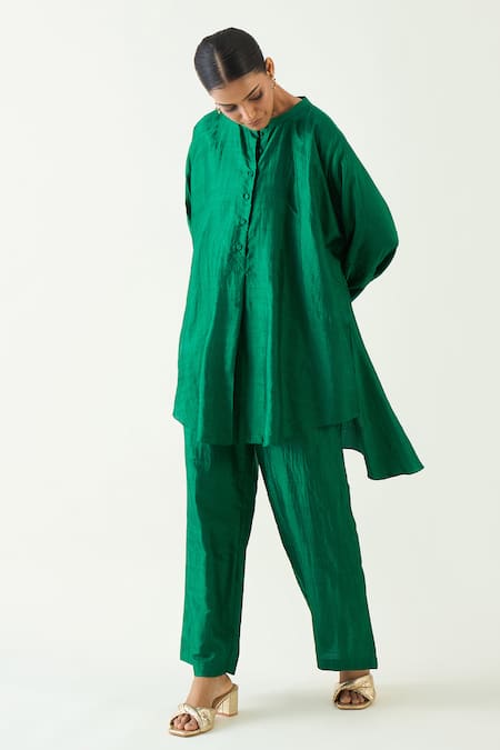 Shivani Bhargava Ira Asymmetric Hem Solid Kimono Tunic With Pant 