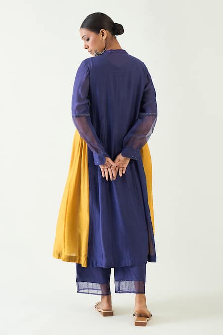 Shop Shivani Bhargava Purple Cotton Silk Pintuck Band Collar Kriya Embroidered Placket Kurta Set at Aza Fashions Shop_Shivani Bhargava_Purple Cotton Silk Pintuck Band Collar Kriya Embroidered Placket Kurta Set _at_Aza_Fashions