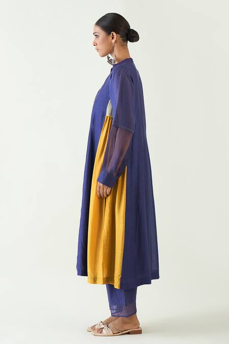 Shivani Bhargava Purple Cotton Silk Pintuck Band Collar Kriya Embroidered Placket Kurta Set at Aza Fashions Shivani Bhargava_Purple Cotton Silk Pintuck Band Collar Kriya Embroidered Placket Kurta Set _at_Aza_Fashions