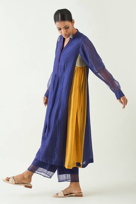 Buy Shivani Bhargava Purple Cotton Silk Pintuck Band Collar Kriya Embroidered Placket Kurta Set Buy_Shivani Bhargava_Purple Cotton Silk Pintuck Band Collar Kriya Embroidered Placket Kurta Set