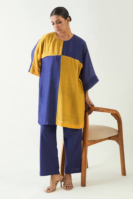 Shop_Shivani Bhargava_Purple Cotton Silk Sequin Round Detailed Tunic _Online_at_Aza_Fashions