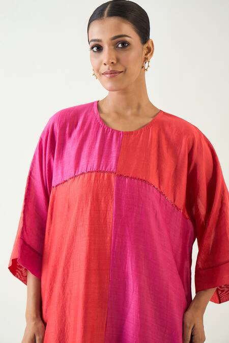 Shop Shivani Bhargava Pink Cotton Silk Sequin Round Color Blocked Tunic Online at Aza Fashions Shop_Shivani Bhargava_Pink Cotton Silk Sequin Round Color Blocked Tunic _Online_at_Aza_Fashions