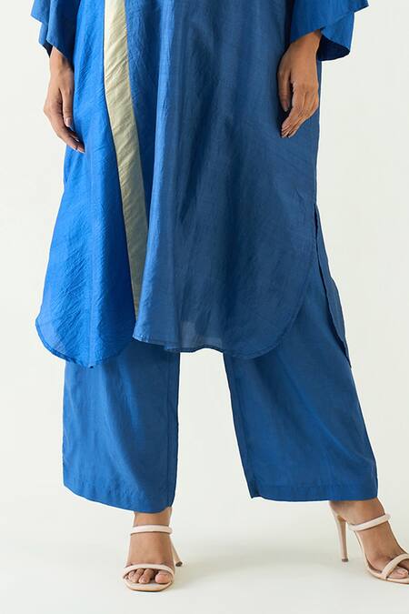 Shivani Bhargava Blue Silk Bandeau Neck Niti Color Block Tunic With Pant Online at Aza Fashions Shivani Bhargava_Blue Silk Bandeau Neck Niti Color Block Tunic With Pant _Online_at_Aza_Fashions