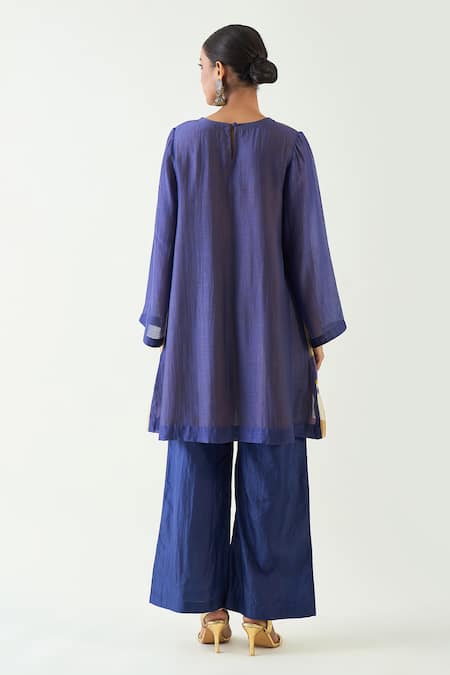 Shop Shivani Bhargava Purple Silk Zari Round Mira Stripe Detailed Kurta With Pant at Aza Fashions Shop_Shivani Bhargava_Purple Silk Zari Round Mira Stripe Detailed Kurta With Pant _at_Aza_Fashions
