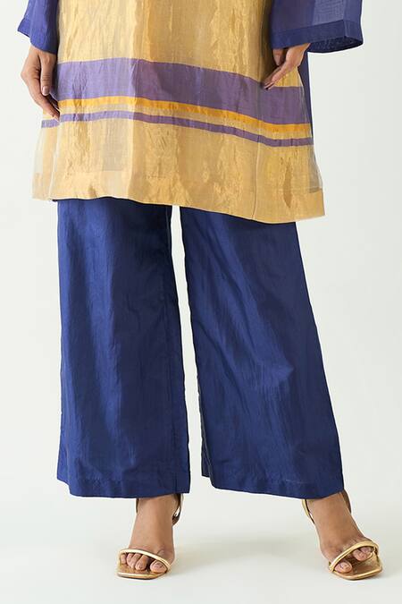 Shivani Bhargava Purple Silk Zari Round Mira Stripe Detailed Kurta With Pant Online at Aza Fashions Shivani Bhargava_Purple Silk Zari Round Mira Stripe Detailed Kurta With Pant _Online_at_Aza_Fashions