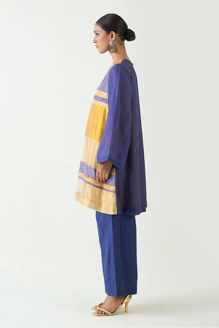 Buy Shivani Bhargava Purple Silk Zari Round Mira Stripe Detailed Kurta With Pant Online at Aza Fashions Buy_Shivani Bhargava_Purple Silk Zari Round Mira Stripe Detailed Kurta With Pant _Online_at_Aza_Fashions