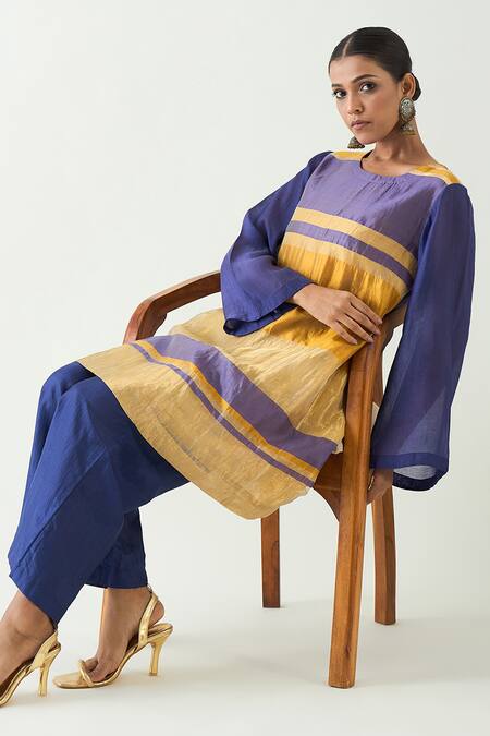 Buy_Shivani Bhargava_Purple Silk Zari Round Mira Stripe Detailed Kurta _Online_at_Aza_Fashions