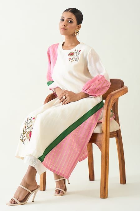 Shivani Bhargava Ivory Cotton Silk Hand Embroidered Anaar Round Mohini Kurta Online at Aza Fashions Shivani Bhargava_Ivory Cotton Silk Hand Embroidered Anaar Round Mohini Kurta _Online_at_Aza_Fashions