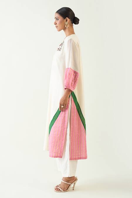 Shop Shivani Bhargava Ivory Cotton Silk Hand Embroidered Anaar Round Mohini Kurta Online at Aza Fashions Shop_Shivani Bhargava_Ivory Cotton Silk Hand Embroidered Anaar Round Mohini Kurta _Online_at_Aza_Fashions