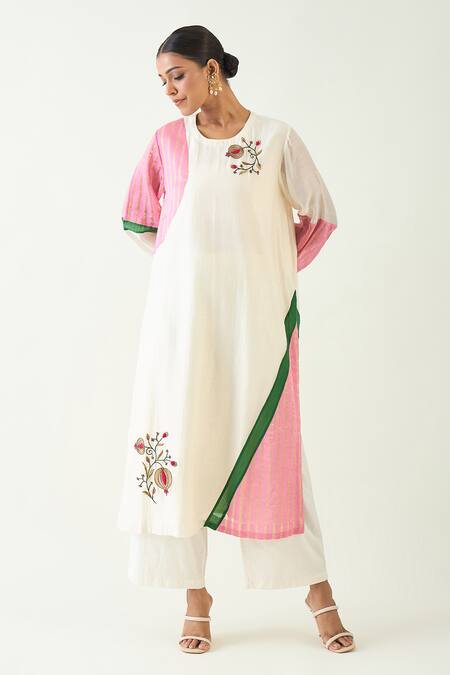 Shivani Bhargava Ivory Cotton Silk Hand Embroidered Anaar Round Mohini Kurta at Aza Fashions Shivani Bhargava_Ivory Cotton Silk Hand Embroidered Anaar Round Mohini Kurta _at_Aza_Fashions