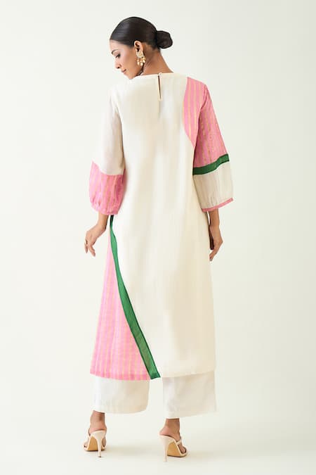 Shop Shivani Bhargava Ivory Cotton Silk Hand Embroidered Anaar Round Mohini Kurta Set at Aza Fashions Shop_Shivani Bhargava_Ivory Cotton Silk Hand Embroidered Anaar Round Mohini Kurta Set _at_Aza_Fashions