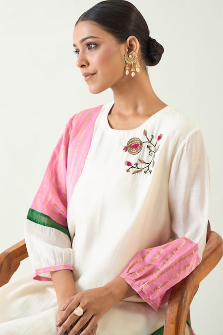 Buy Shivani Bhargava Ivory Cotton Silk Hand Embroidered Anaar Round Mohini Kurta Set Online at Aza Fashions Buy_Shivani Bhargava_Ivory Cotton Silk Hand Embroidered Anaar Round Mohini Kurta Set _Online_at_Aza_Fashions