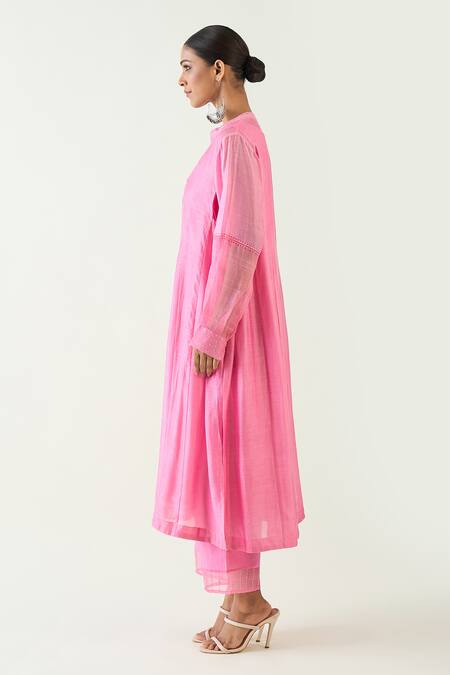 Shivani Bhargava Pink Cotton Silk Hand Embroidered Thread Urvi A-line Kurta Online at Aza Fashions Shivani Bhargava_Pink Cotton Silk Hand Embroidered Thread Urvi A-line Kurta _Online_at_Aza_Fashions