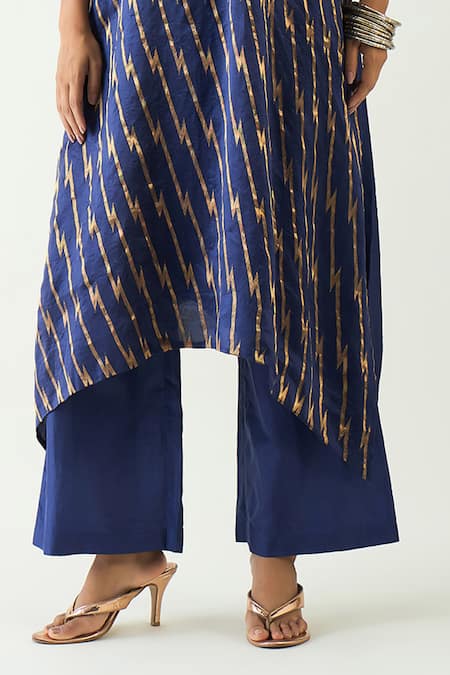 Buy_Shivani Bhargava_Purple Silk Embroidery, Zari Damani Thread Asymmetric Kurta With Pant _Online_at_Aza_Fashions