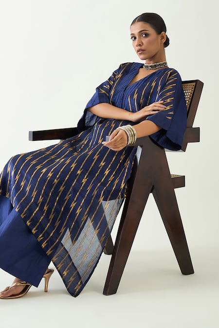 Shop_Shivani Bhargava_Purple Silk Embroidery, Zari Damani Thread Asymmetric Kurta With Pant _Online_at_Aza_Fashions