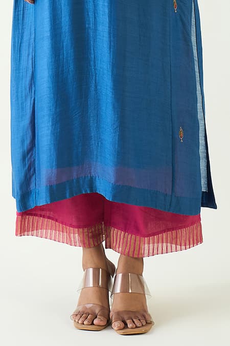 Shivani Bhargava Blue Organza, Cotton, Silk Embroidery, Zari Keyhole Neck Leela Hand Kurta Set Online at Aza Fashions Shivani Bhargava_Blue Organza, Cotton, Silk Embroidery, Zari Keyhole Neck Leela Hand Kurta Set _Online_at_Aza_Fashions