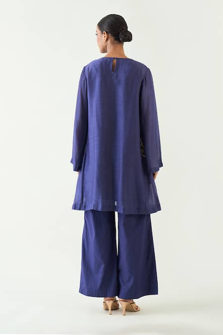 Shop_Shivani Bhargava_Purple Cotton, Silk Cut Work, Embroidery Round Neck Siya Hand Kurta With Pant _at_Aza_Fashions