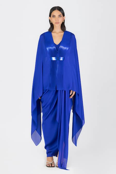 Amit Aggarwal Metallic Draped Cape With Belt 