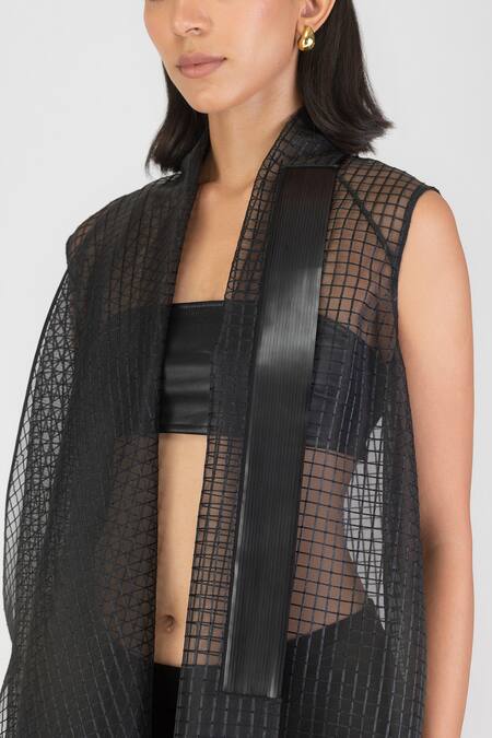 Amit Aggarwal_Black Metallic Pleated Cape _Online_at_Aza_Fashions