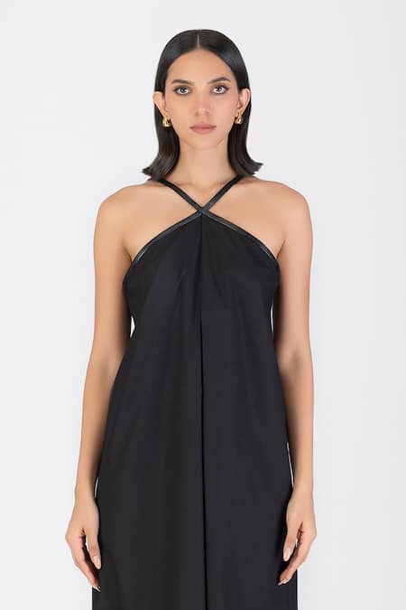 Buy Amit Aggarwal Black Poplin Embroidery Halter Neck Cord Dress Online at Aza Fashions Buy_Amit Aggarwal_Black Poplin Embroidery Halter Neck Cord Dress _Online_at_Aza_Fashions