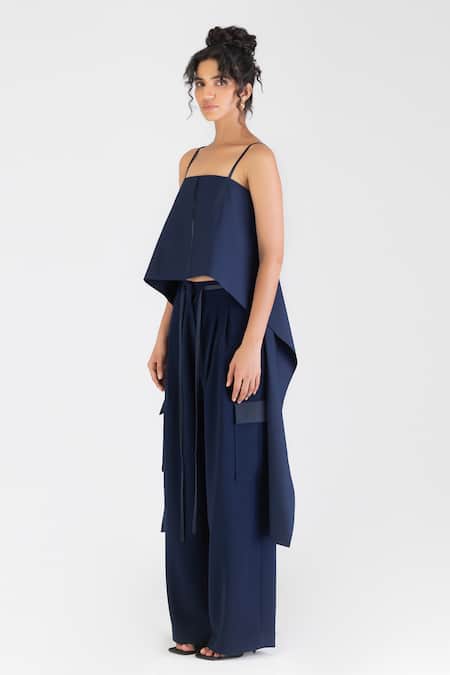 Buy Amit Aggarwal Blue Poplin Square Neck Pleated Bustier Online at Aza Fashions Buy_Amit Aggarwal_Blue Poplin Square Neck Pleated Bustier _Online_at_Aza_Fashions