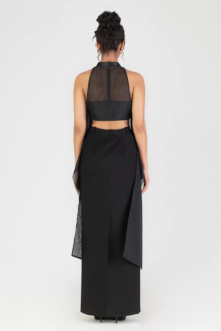 Amit Aggarwal Black Halter Neck Checkered Top 