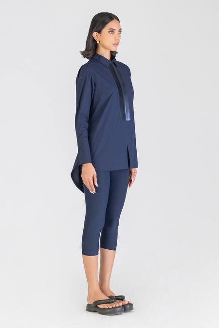Buy Amit Aggarwal Blue Poplin Collared Metallic Tape Embellished Shirt Online at Aza Fashions Buy_Amit Aggarwal_Blue Poplin Collared Metallic Tape Embellished Shirt _Online_at_Aza_Fashions