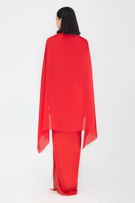 Amit Aggarwal Pleated Cape & Draped Skirt Set 