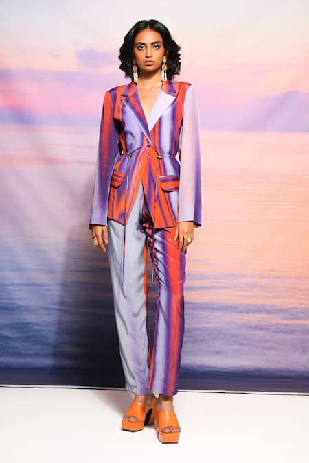 Ananya Agrawal Label Purple Drawstring Waist Blazer Online at Aza Fashions Ananya Agrawal Label_Purple Drawstring Waist Blazer _Online_at_Aza_Fashions
