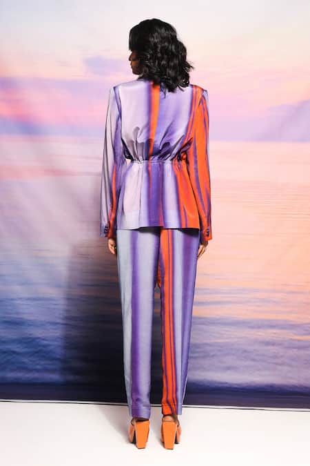 Shop Ananya Agrawal Label Purple Drawstring Waist Blazer And Pant Set at Aza Fashions Shop_Ananya Agrawal Label_Purple Drawstring Waist Blazer And Pant Set _at_Aza_Fashions