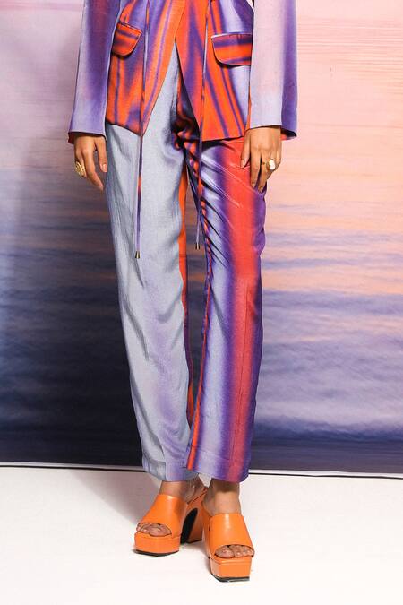 Ananya Agrawal Label Purple Drawstring Waist Blazer And Pant Set Online at Aza Fashions Ananya Agrawal Label_Purple Drawstring Waist Blazer And Pant Set _Online_at_Aza_Fashions