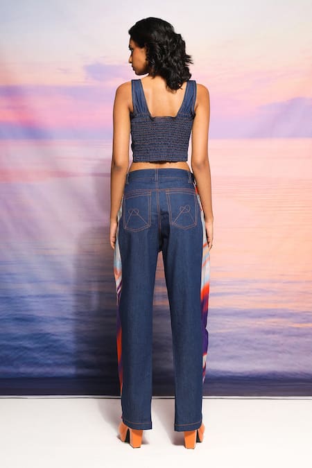 Shop Ananya Agrawal Label Purple Denim Round Neck Gradient Print Front Zipper Corset at Aza Fashions Shop_Ananya Agrawal Label_Purple Denim Round Neck Gradient Print Front Zipper Corset _at_Aza_Fashions