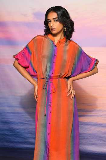Buy Ananya Agrawal Label Orange Crepe Collared Gradient Detailed Shirt Dress Online at Aza Fashions Buy_Ananya Agrawal Label_Orange Crepe Collared Gradient Detailed Shirt Dress _Online_at_Aza_Fashions