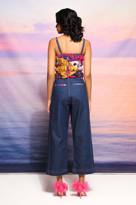 Ananya Agrawal Label Abstract Printed Top & Denim Trousers 