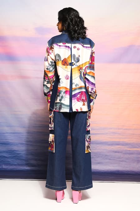 Ananya Agrawal Label Beige Abstract Printed Shirt & Cargo Pant Set 